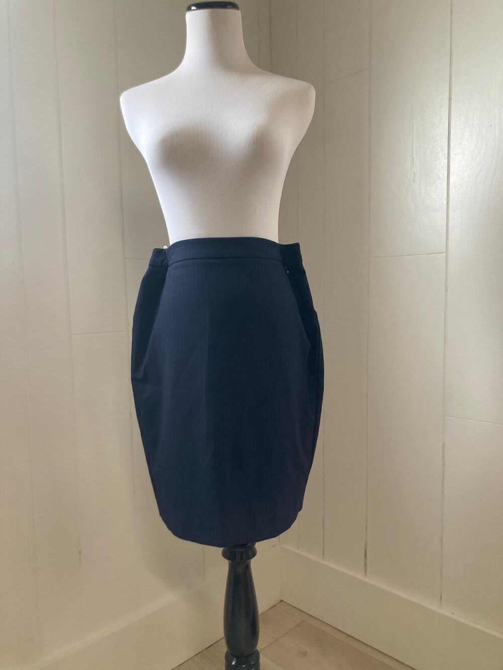 Ann Taylor Navy Blue Pin Stripe Pencil Skirt, Size 4P